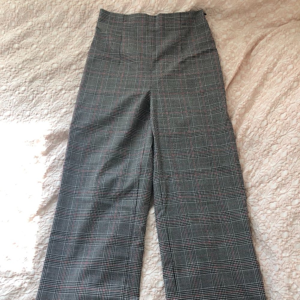 Zara High-Waisted Plaid Wide-Legged Pants